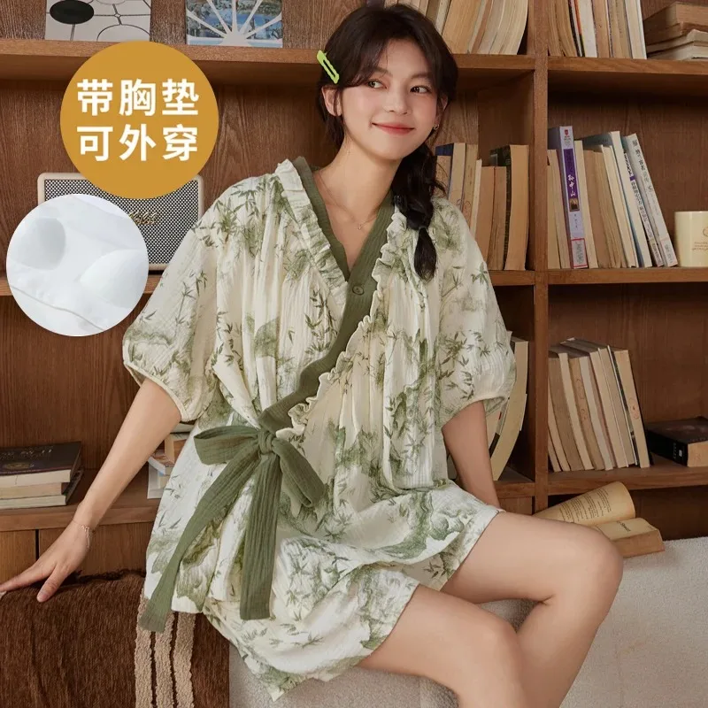 Japan Summer Sweet kimono Women's Short Sleep Tops Shorts pajamas set Ladies Cute home clothes Sleepwear pyjama pour femme 2022 - AliExpress 200574005 Japan Summer Sweet kimono Women's Short Sleep Tops Shorts pajamas set Ladies Cute home clothes Sleepwear pyjama pour femme 2022 - AliExpress 200574005