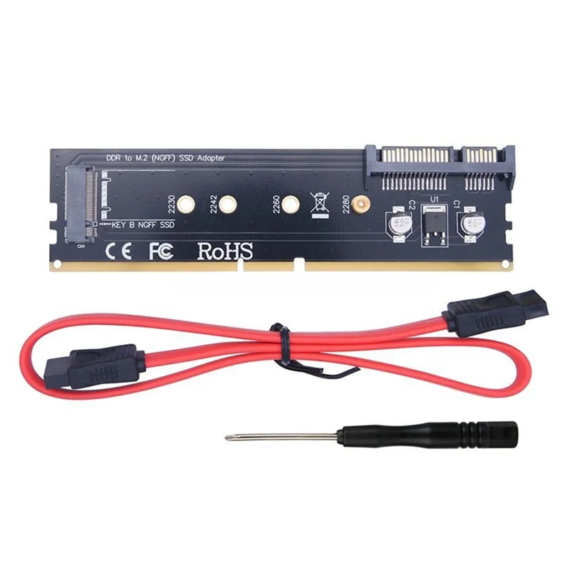 

DDR3 DDR4 DDR2 To M2 SSD Adapter M.2 NGFF B Key Riser Card Black PCB SATA 15Pin Power + SATA 7Pin Data Port