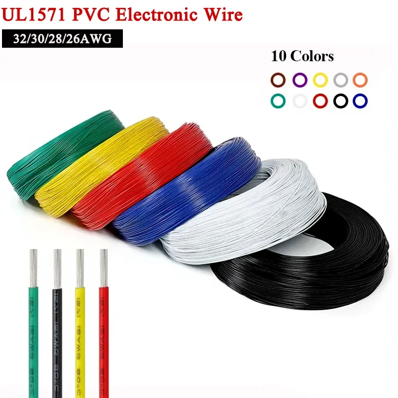 UL1571 PVC Electronic Wire 32 30 28 26 AWG Flexible Cable Insulated Tin-plated Copper Environmental LED Line DIY Cord