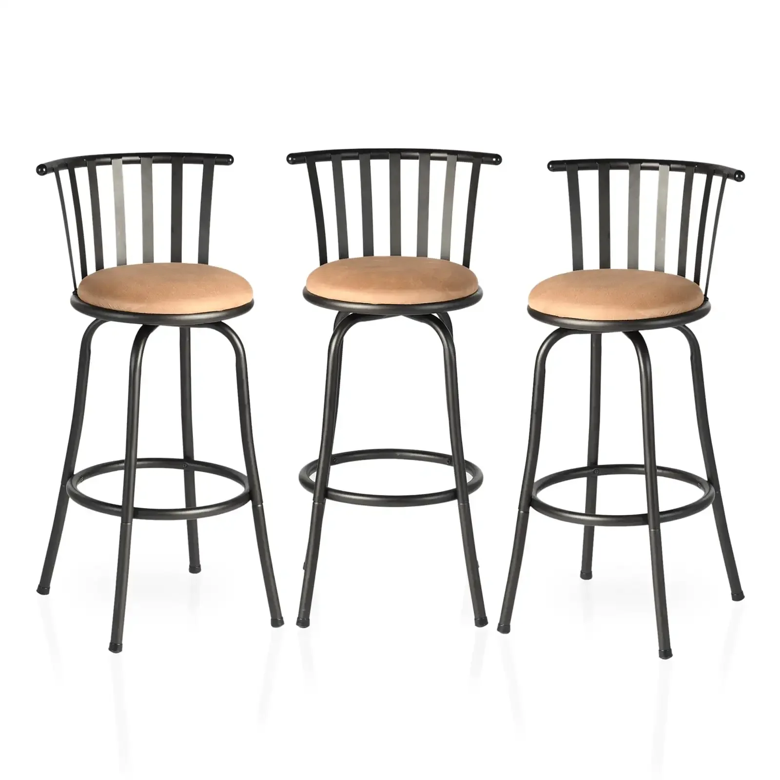 Swivel Bar Stools Set of 3, 29 inch Bar Height Modern BarStool for Home Kitchen Island, Brown