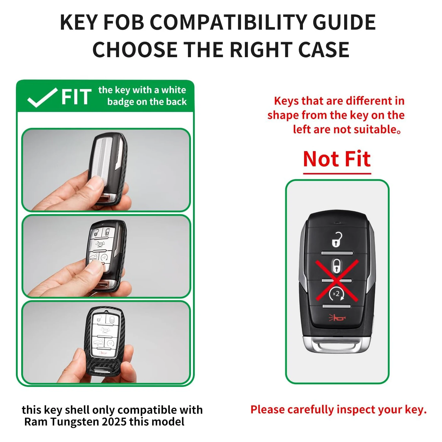 Real Carbon Fiber Key Fob Cover for RAM Tungsten 2025-2026 6-Button Smart Accessory Case New Design for Enhanced Style And Prote