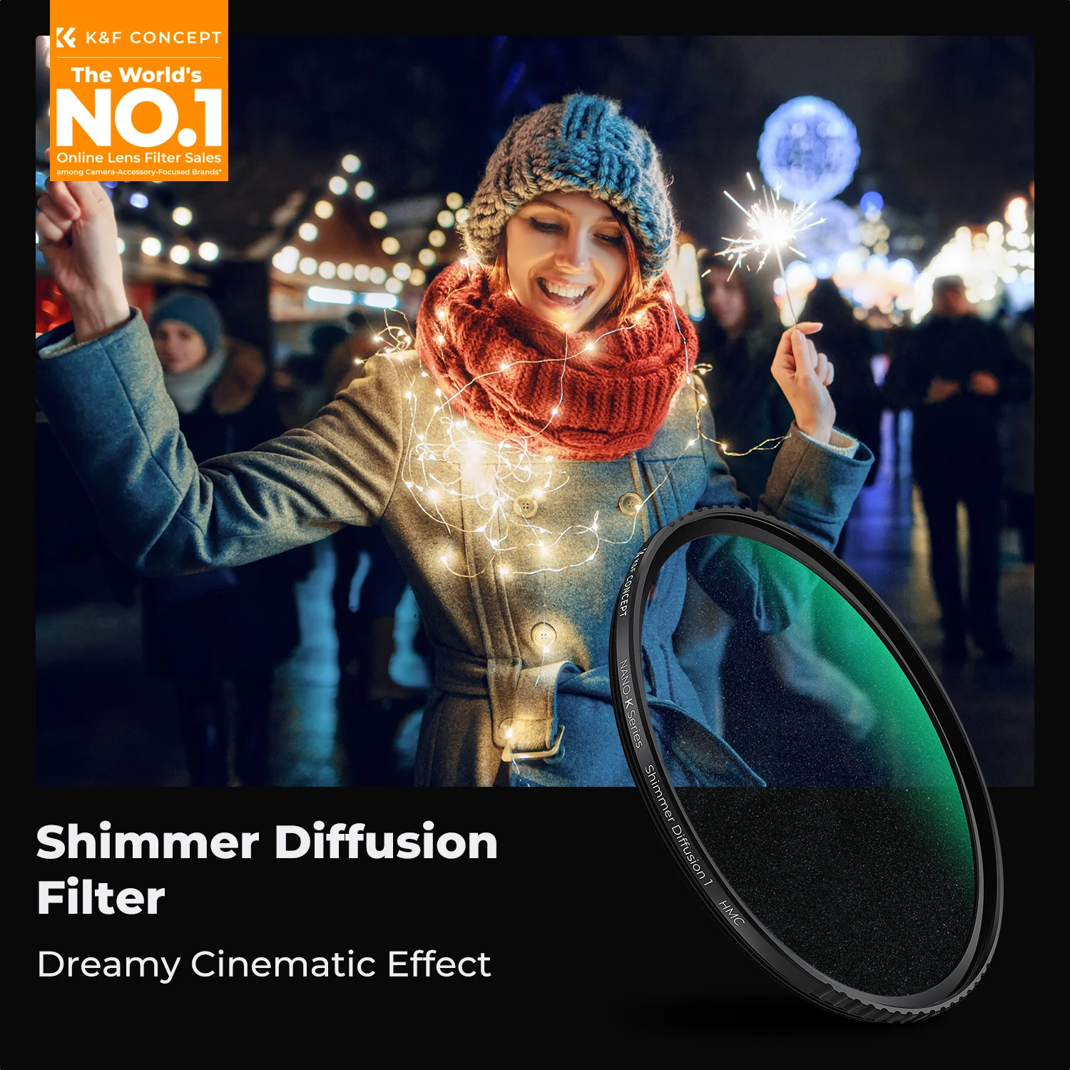 Фильтр K&F CONCEPT Shimmer Diffusion 1 (18 слоев) с эффектом мерцающего стекла для объективов камер, серия Nano-Klear, 49-82 мм