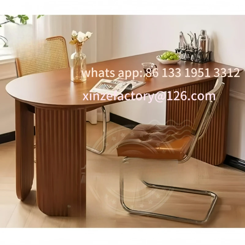 

Customizable solid wood dining table Small apartment medium and ancient style semicircular dining table against the wall