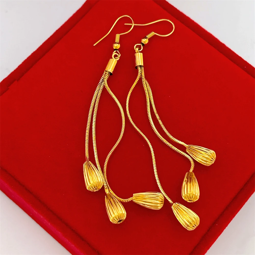 Gold Color Waterdrop Long Tassel Drop Earrings for Women Pendientes New Fashion Jewelry Accessories Party Gifts Wholesale