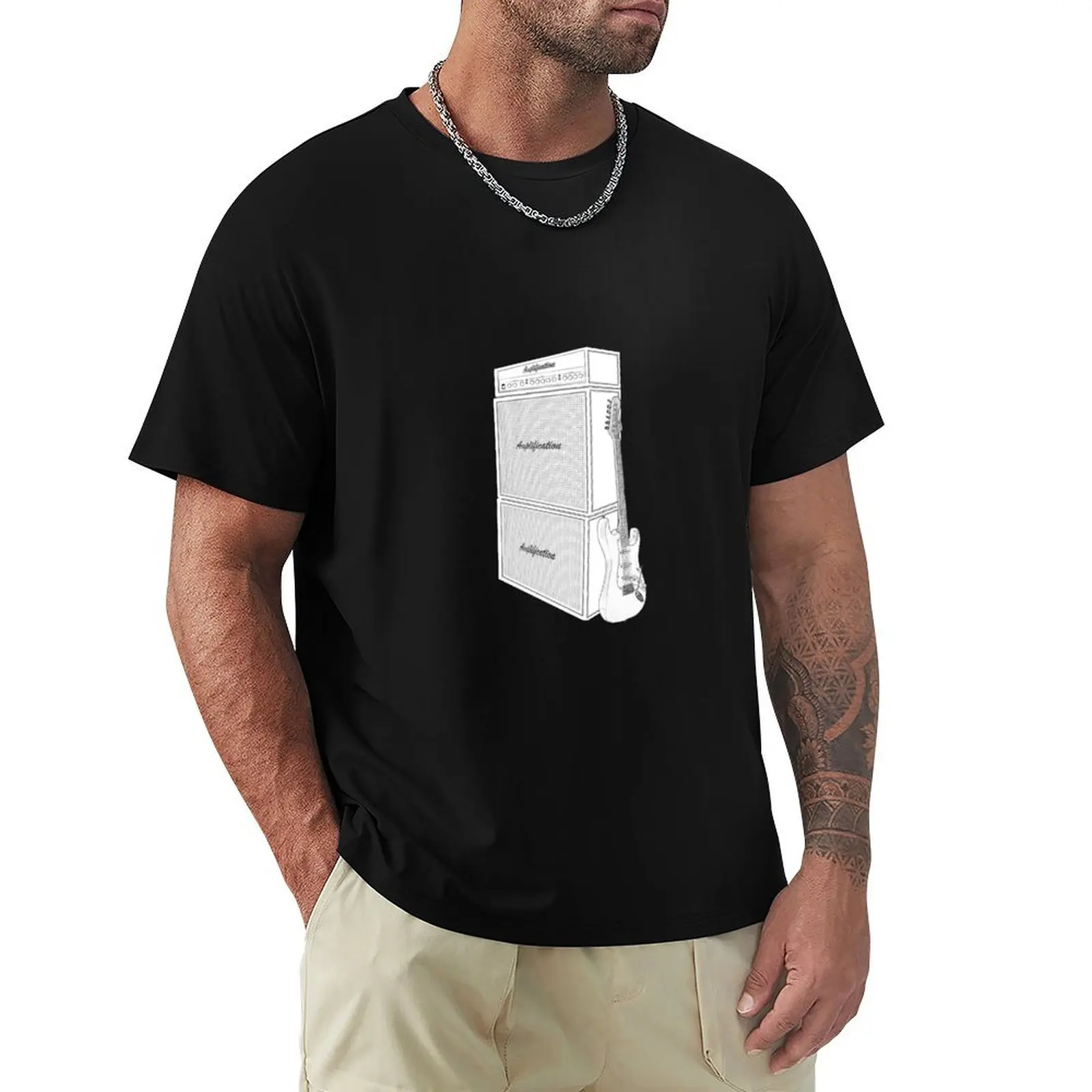Electric Guitar and Amplifier Sketch T-Shirt Sporty Breathable Short Sleeve T-Shirt