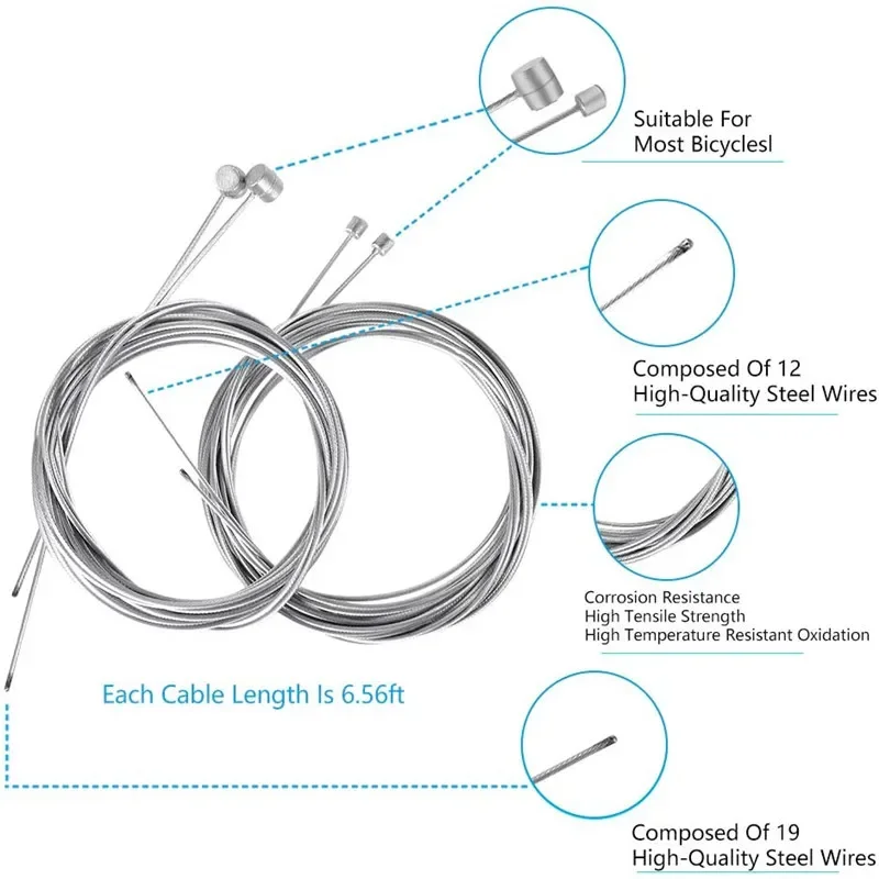 10/5/1pcs 2M MTB Bicycle Brake Line Bicycle Speed Line Fixed Gear Shifter Gear Brake Cable Set Core Inner Wire for MTB Road Bike