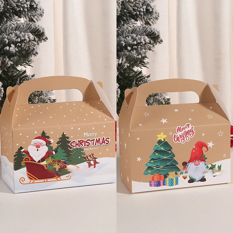 2ชิ้นคริสต์มาสกระดาษของขวัญเค้กกล่องขนมกล่องบรรจุภัณฑ์การ์ตูนแบบนํามาใช้ใหม่ปาร์ตี้วันหยุดโปรดปรานกล่อง