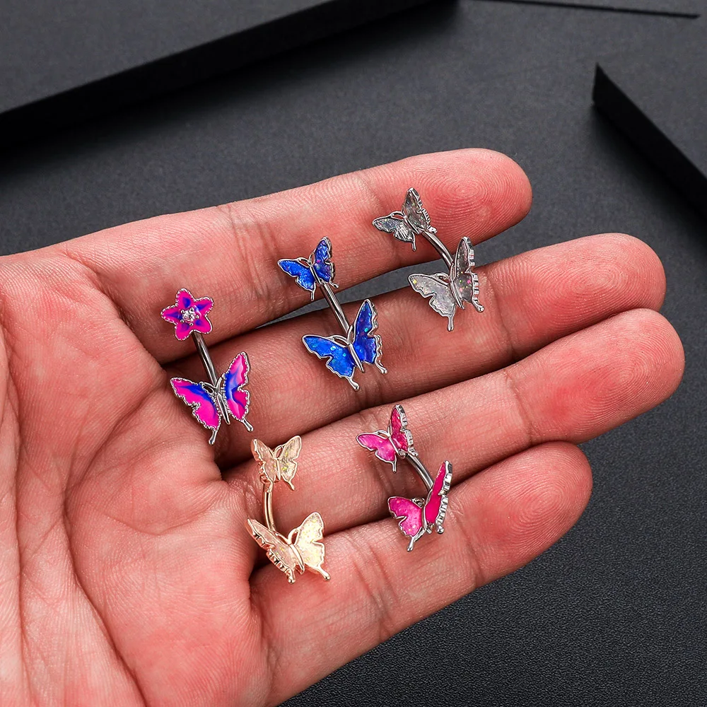 Mixed-style Sexy Belly Rings Sets Bee Butterfly Dangle Belly Piercing Bulk for Women Stainless Steel Cute Flower Navel Body Ring
