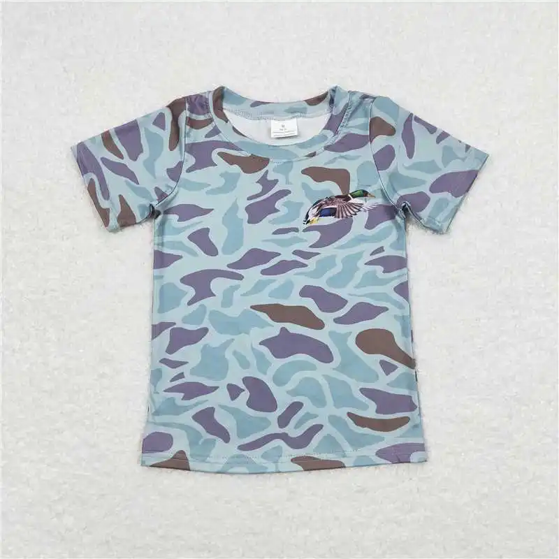 Wholesale hot sale t-shirts western boutique clothing for baby boys clothes Duck camouflage bag Puppy green short-sleeved top