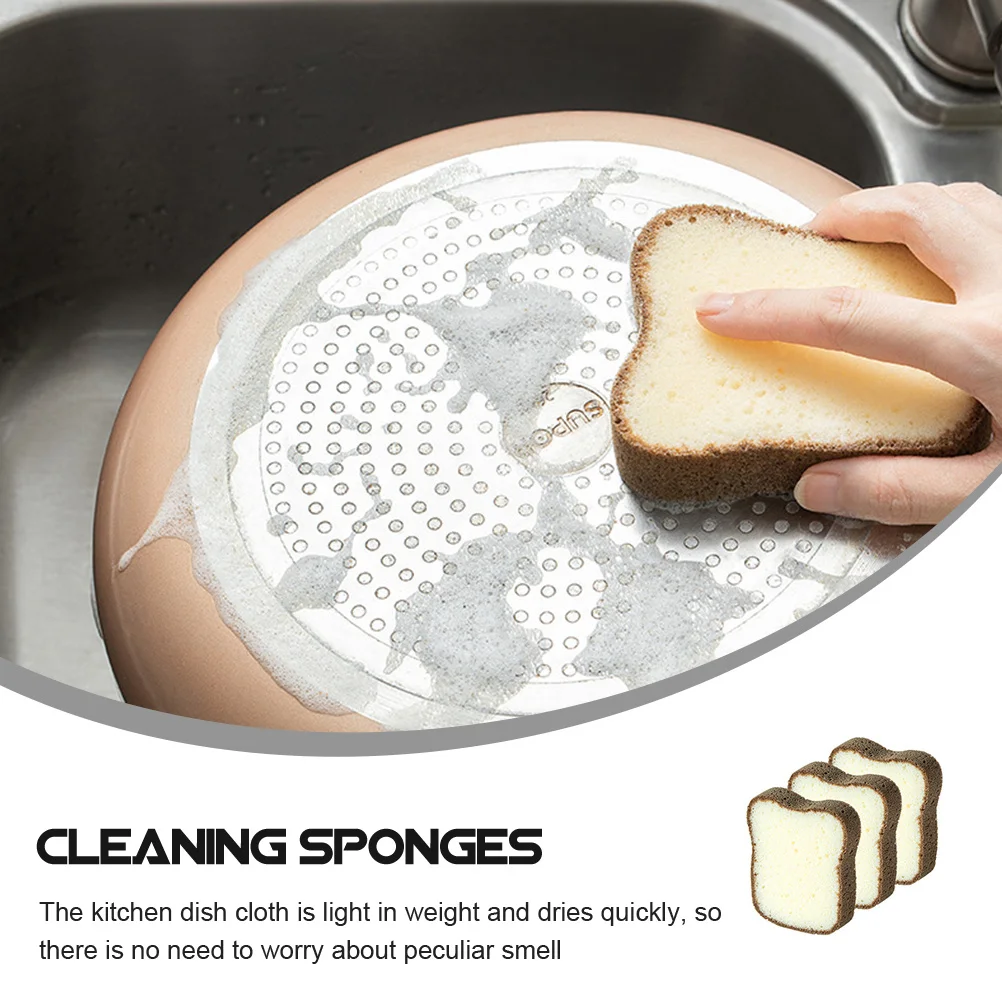 

6pcs Toast Design Sponge Scrubber Thickened Dish Washing Cloth Kitchen Cleaning Tool For Pan Bowl Household Dishcloth