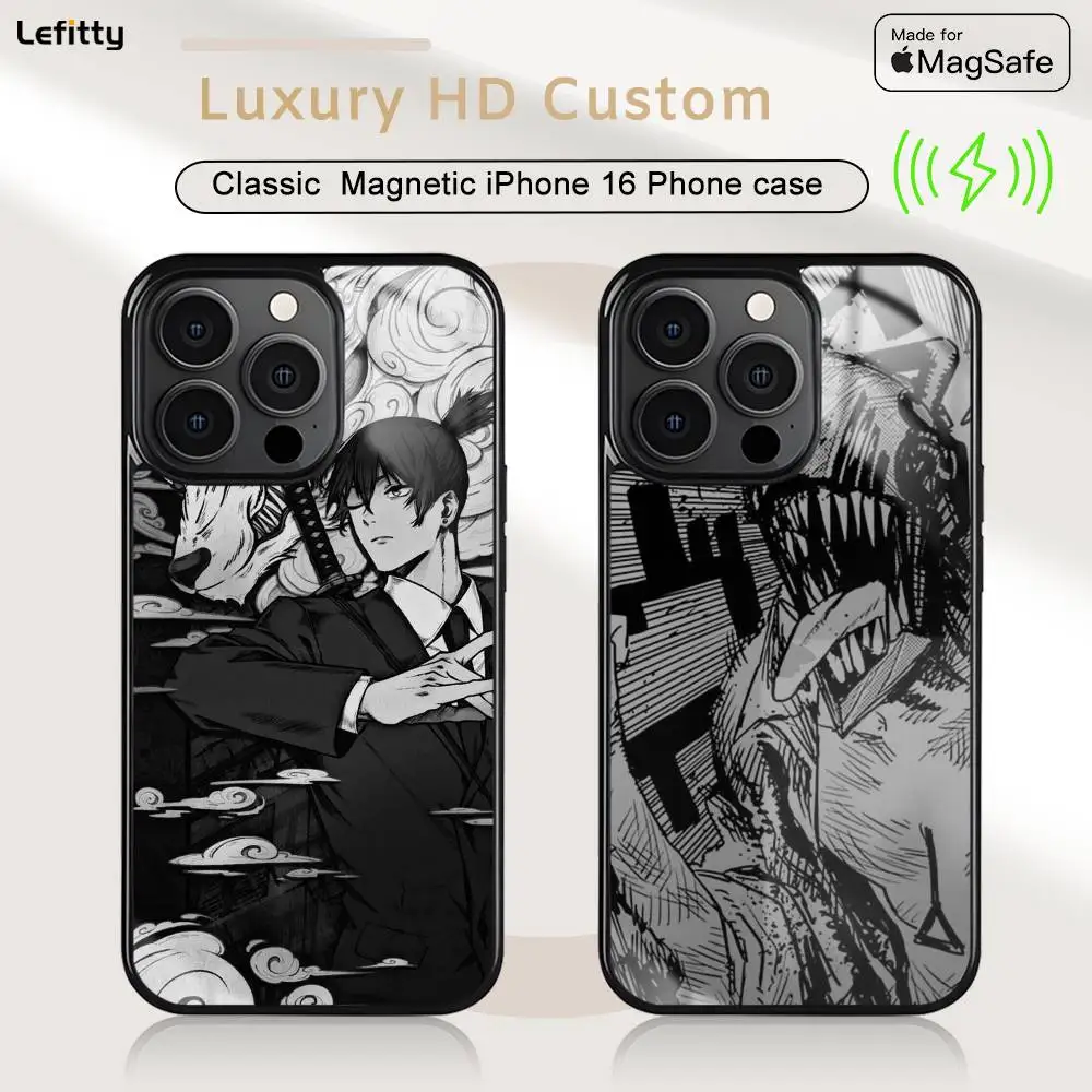 

Anime C-Chainsaw M-Man Phone Case For iPhone 16 15 14 13 12 11 Pro Max Plus Mini Magnetic Magsafe Wireless Charging Cover