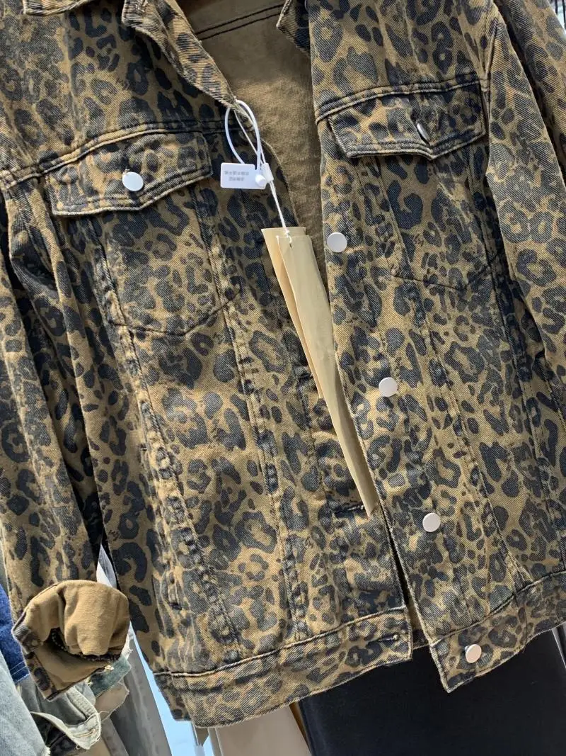 Giacca in denim con stampa leopardata vestibilità ampia da donna Casual Primavera Autunno American Retro Sle plus Size Abbigliamento da lavoro Jaet Top Trendy