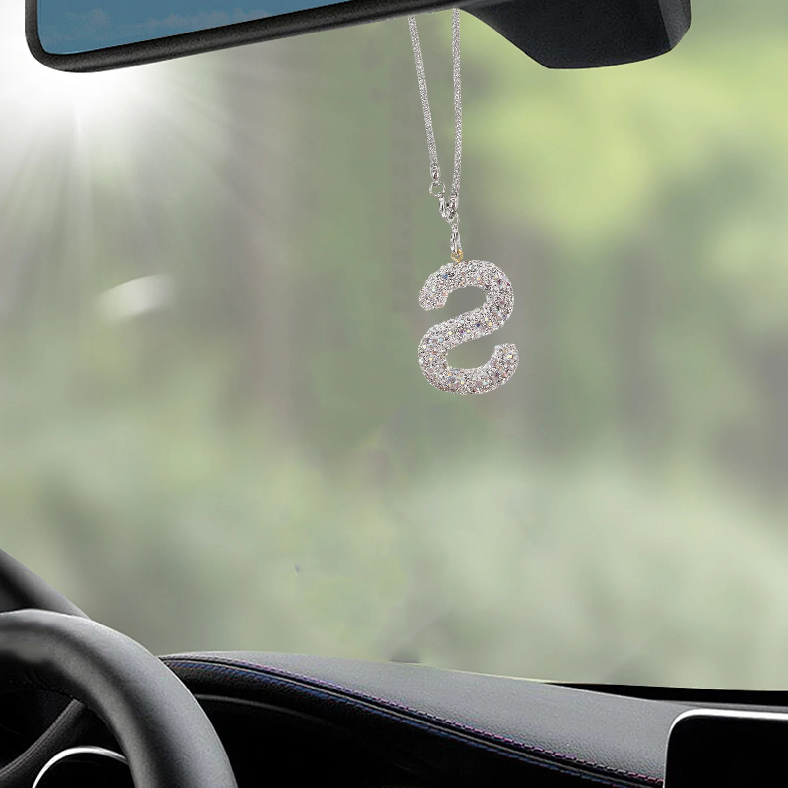 

S Letter Car Charm Bling Crystal Rhinestone Hanging Ornament For Rearview Mirror Car Interior Decoration Auto Accessories