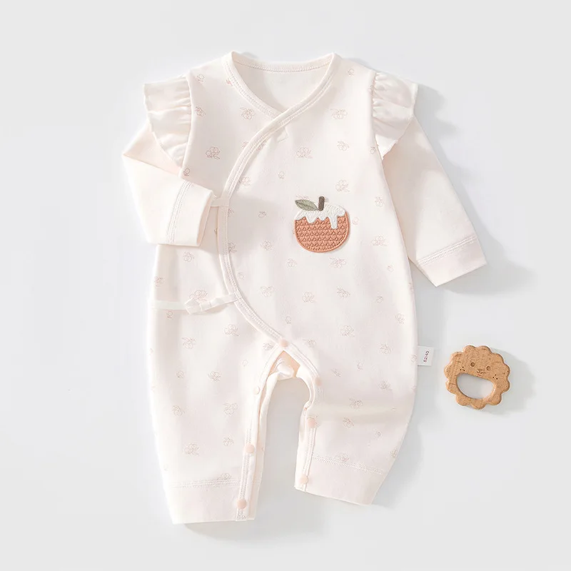 Somenie Class A Seamless Pure Cotton Butterfly Wrap Baby Onesie Spring Autumn Versatile Tie Side Newborn Outfit For 0-6 Months