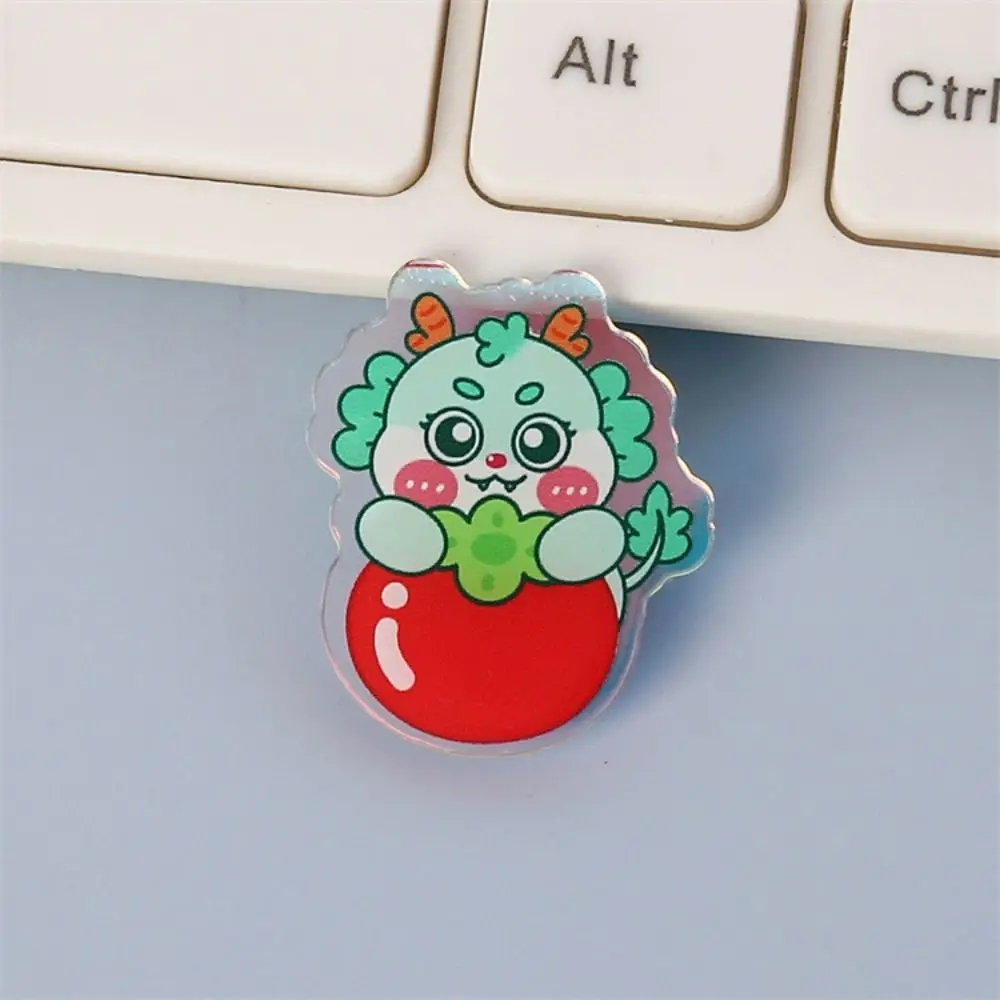 Cute Little Green Dragon Laser Acrylic Brooch Cartoon Dragon Year Badge Pin School Bag Pendant Decorative Accessory