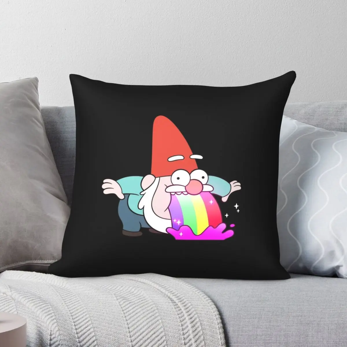 Rainbow Vomiting Gnome Pillowcase Polyester Linen Velvet Printed Zip Decor Pillow Case Home Cushion Case 45x45