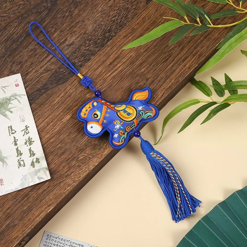 Chinese Style Pony Embroidered Pendant Tassel Spring Festival New Year Horse Pendant Keychain Zodiac Mascot