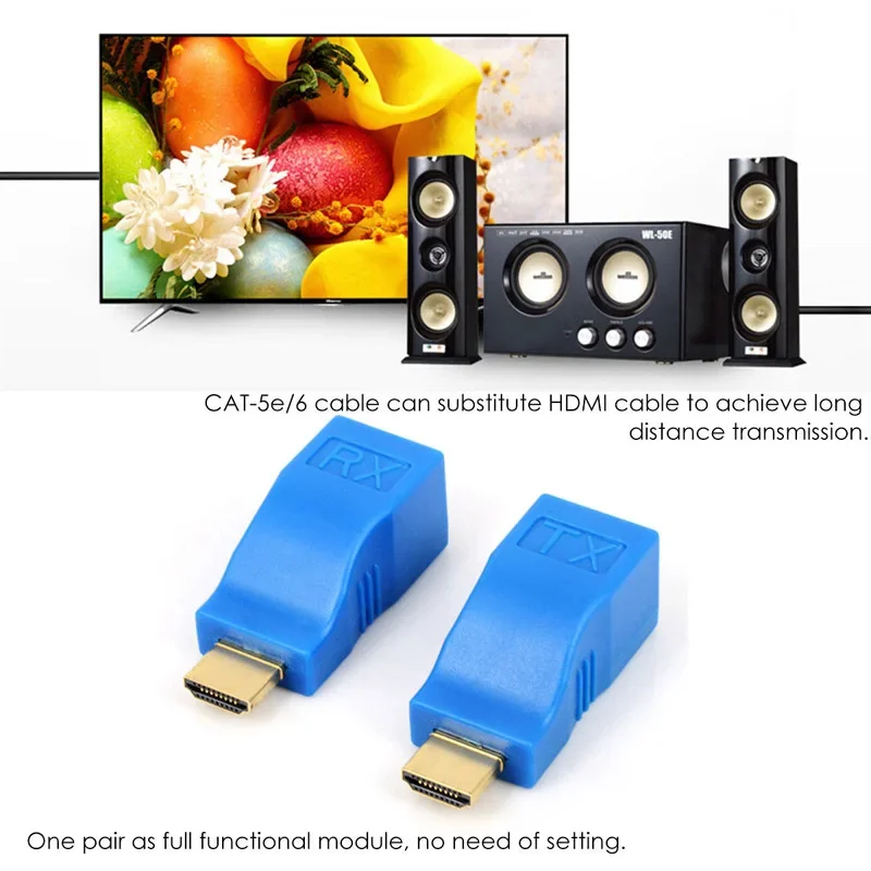 

1080P 4K 30M HDMI-compatible Extender to RJ45 Over Cat 5e/6 Network LAN Ethernet Cable Adapter Signal Amplifier for HDTV Display