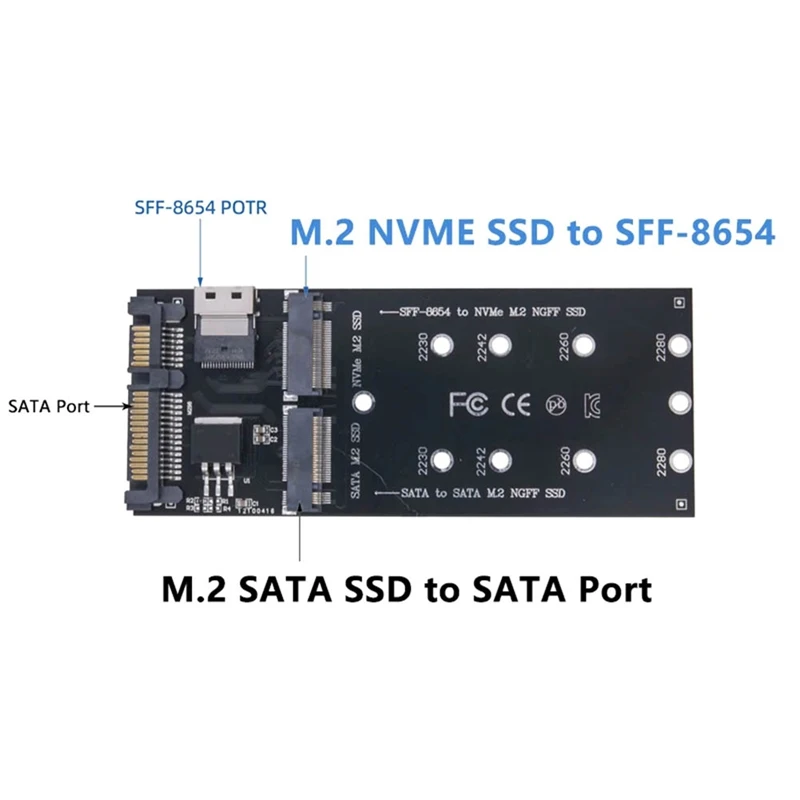 Adaptador de SSD M.2 SATA Ngff SSD a SATA + M2 NVME SSD a SFF-8654, convertidor SATA a M2, tarjeta de expansión