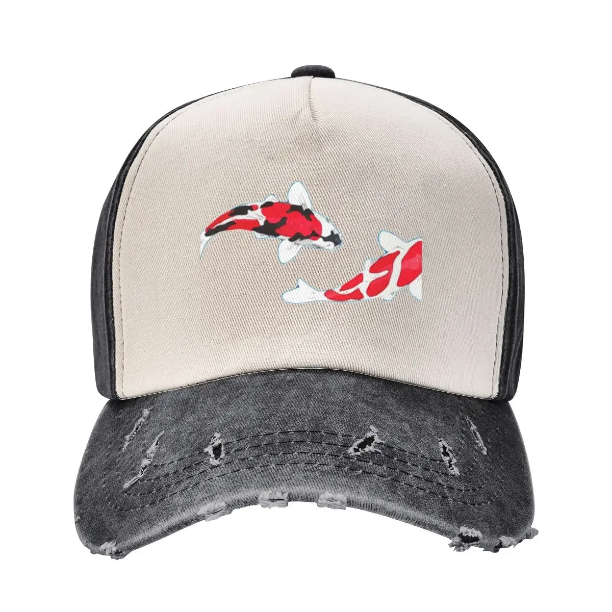 

Koi Fish Kuhaku Showa Sanke Koi Fish Design Черный фон Бейсболка Солнцезащитные кепки Rave Horse Hat Мужские шляпы Женские