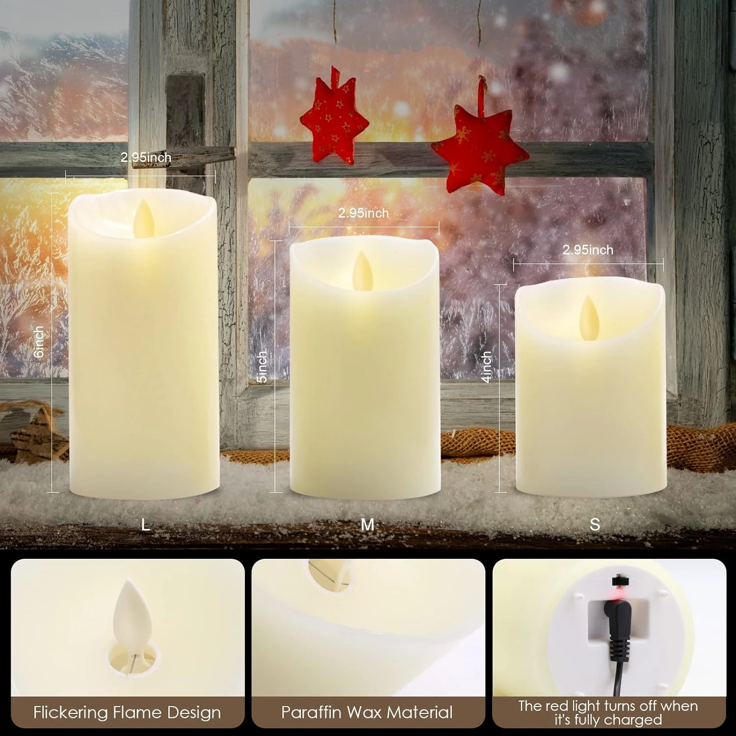 USB Rechargeable Flameless Electric Candle Ivory Dripless Paraffin Wax Dancing Moving Wick Pillar Candle Home Bar Wedding Decor