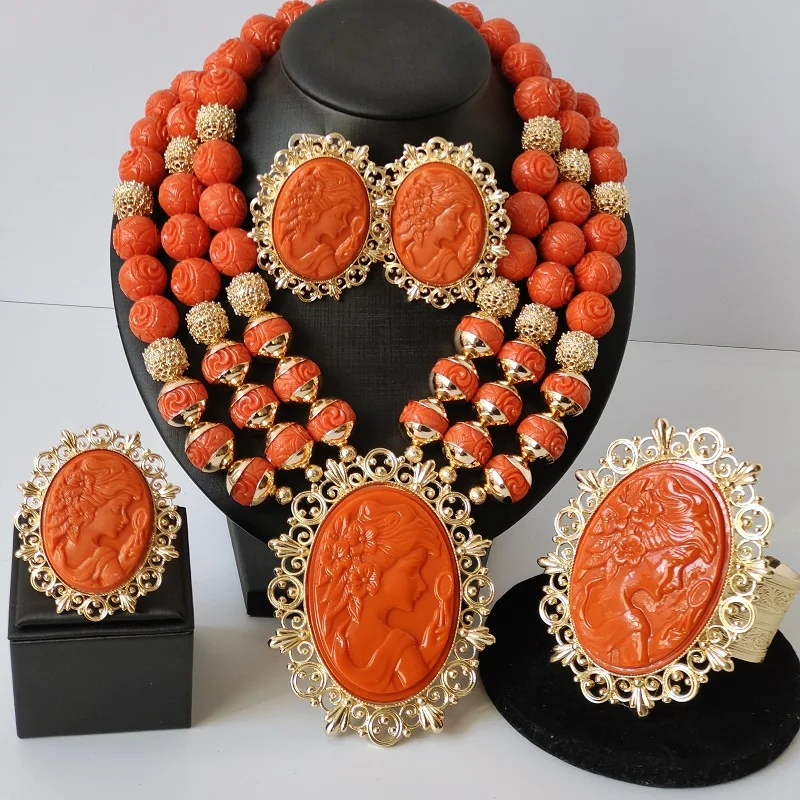 

orange artificial coral beads jewelry sets nigerian wedding