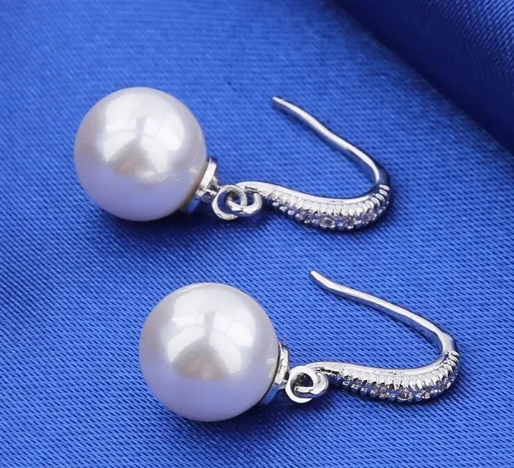 8-9mm Dangle White pearl white gold filled White sapphire earring