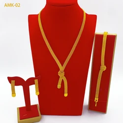 Luxury Indian Bridal Jewelry Sets For Women Ethiopian Dubai 24k Gold Color Knot Design Necklace And Earrings Set Wedding