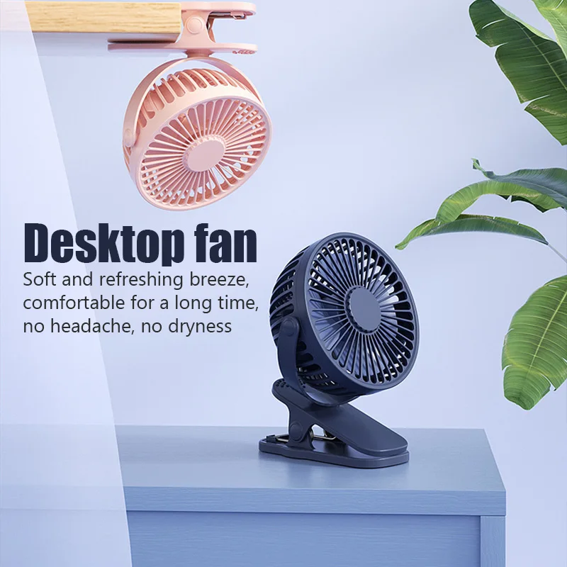 USB Silent Desktop Fan Rechargeable Battery Fan Strong Wind 3 Speed Portable Quiet Office Camping Outdoor Summer Cooling Fan