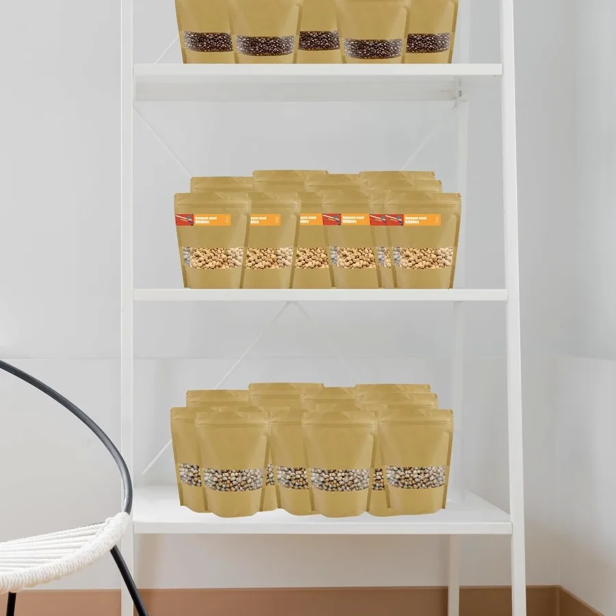 30 Pcs Kraft Paper Bags With Window 3.5 x 5.5 Ihes Sealable Treat Pouches Food Storage Stand Up Zip Lock for Scks Coffee Spices