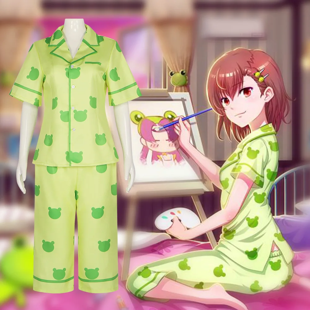 

Misaka Mikoto Cosplay Costume A Certain Scientific Railgun Sister Railgun Green Comfortable Pajamas Summer Short Pants Set