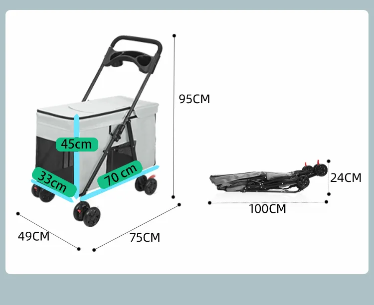 Medium To Large Dog Pet Stroller Multifunctional and Foldable Suitable for Outdoor Travel, Large Size for Commuting and Portable