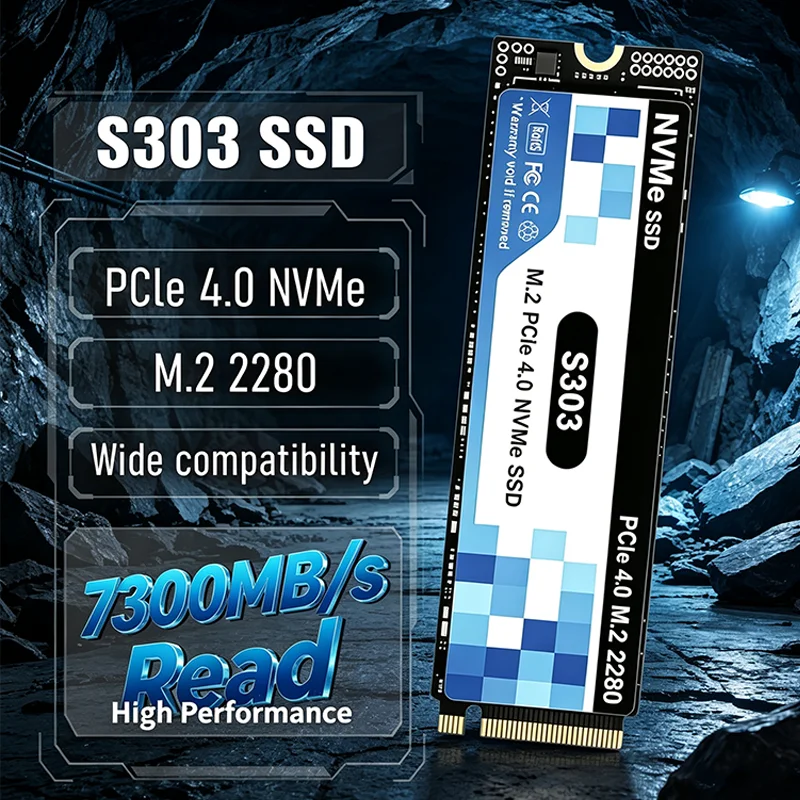 500GB-4TB 2026 NEW S303 SSD M.2 NVMe PCIe Gen4 7300MB/s Max Seq Read Speed Internal Drive for Gaming Laptops and Desktop Systems