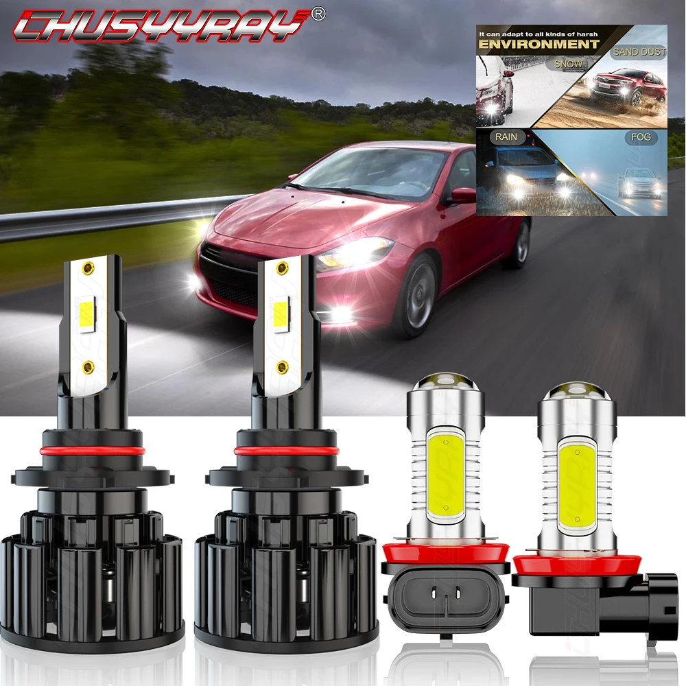 

CHUSYYRAY Car lights 4X 9012+H11 LED Headlight and Fog Light 6000K Combo Compatible for Dodge Dart 2013-2015 Car accsesories