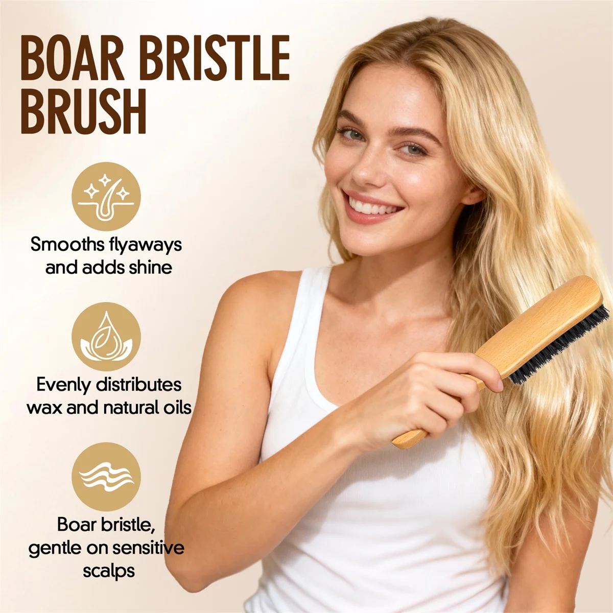 Wooden Round Brush Slick Back Hair Brush for Sleek Ponytail Bun Smoothing Baby Hairs, Flyaways, Edge Control Backcombing Teasing