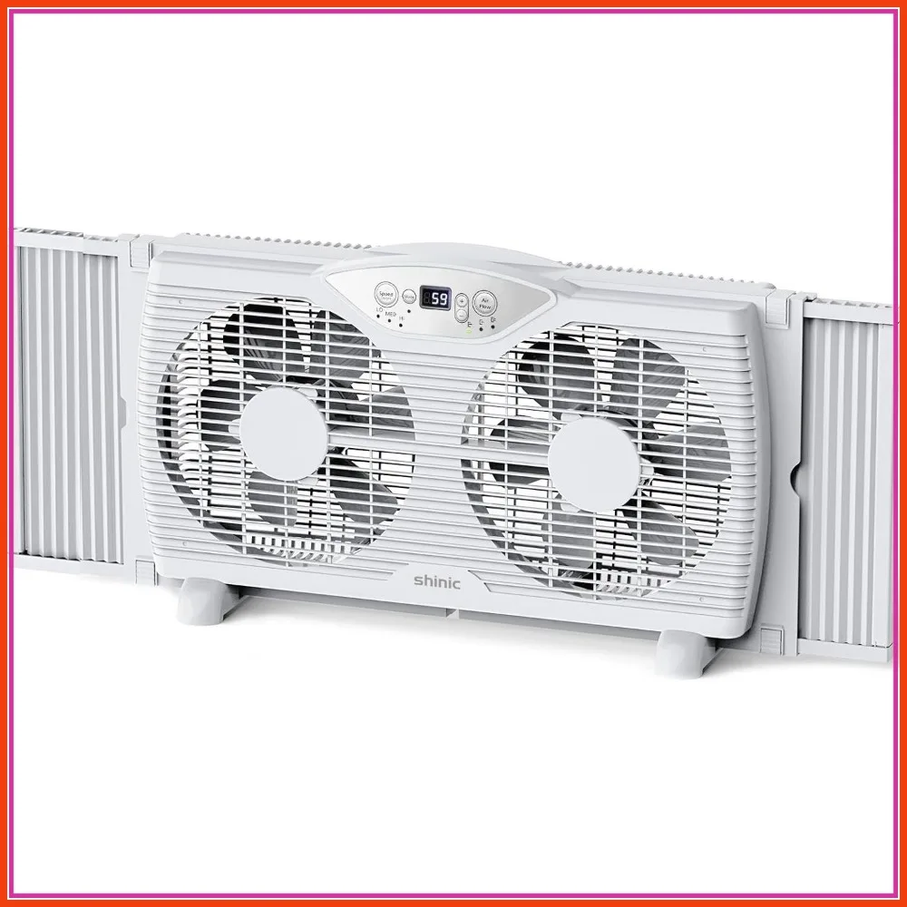 

Twin Window Fan, 9-Inch Blades Reversible Airflow, Thermostat Control, 3 Speeds, 23.8"-37" Expandable, ETL Certified