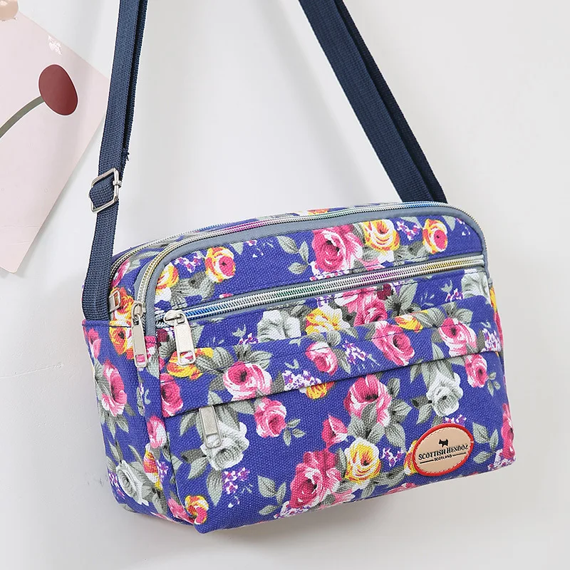 New Women\'s Messenger Bag 2023 Korean Canvas Bag Fashion One Shoulder Slant Cross Handbag Multi Flower Small Cloth Crossbody Bag