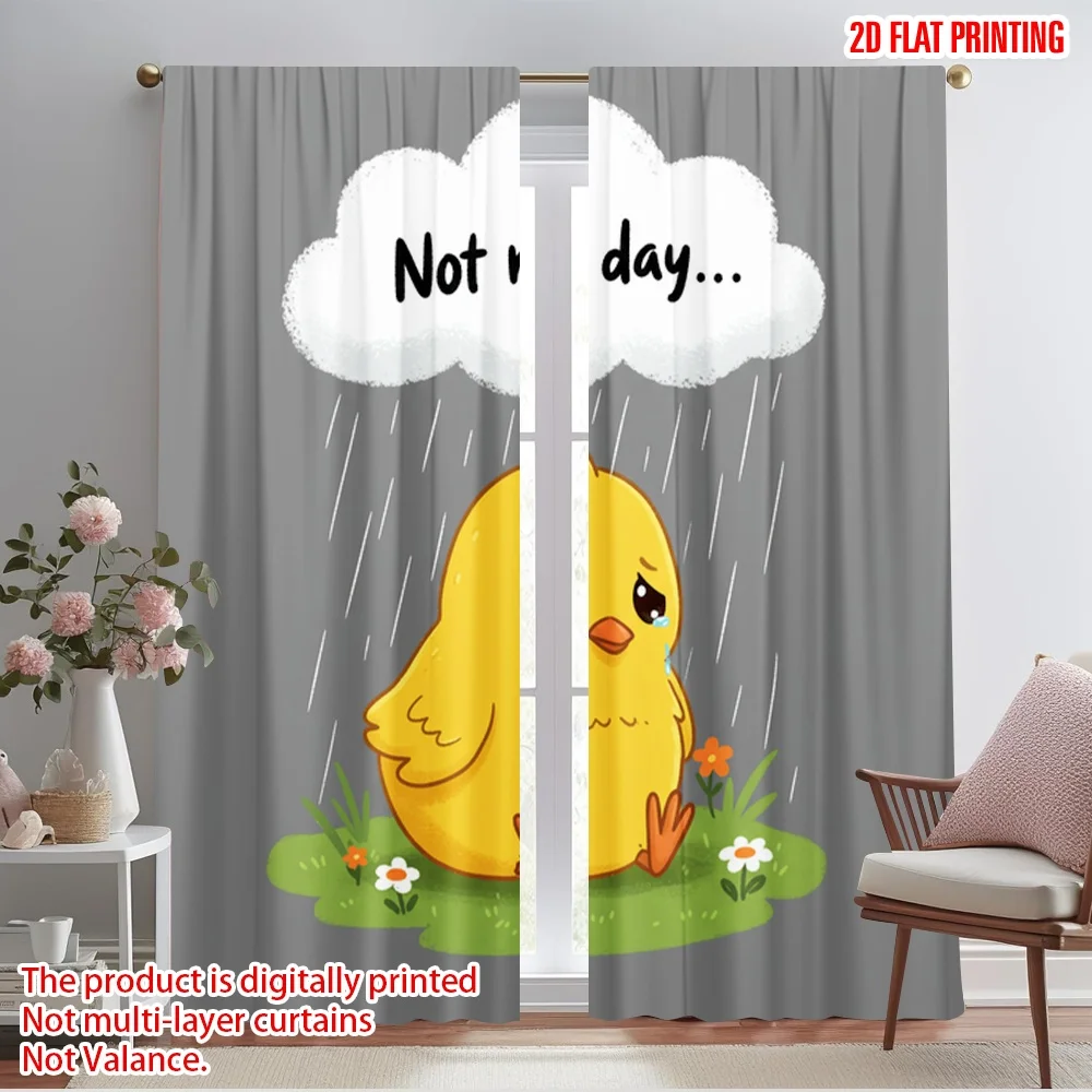 

2pcs 2D flat printing Drapes Cute Chick Sad Day Fabric Without Electricity Seasonal Party & Holiday Decor for Multipurpose Event