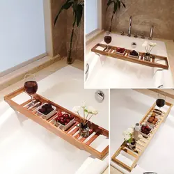 Bamboo extension antiskid bathroom multi function bathtub shelf toilet spa shelf  Caddy Organizer Rack Book Wine Tablet Holder