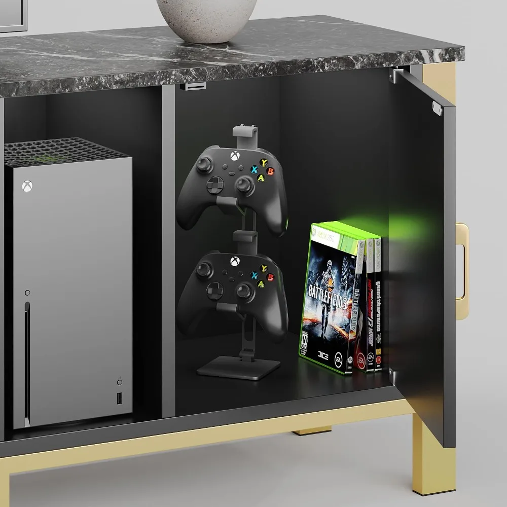 مركز ترفيهي حديث لأجهزة التلفاز مقاس 75-90 بوصة، وحامل تلفزيون ألعاب LED، وأرفف زجاجية لأثاث غرفة المعيشة #5