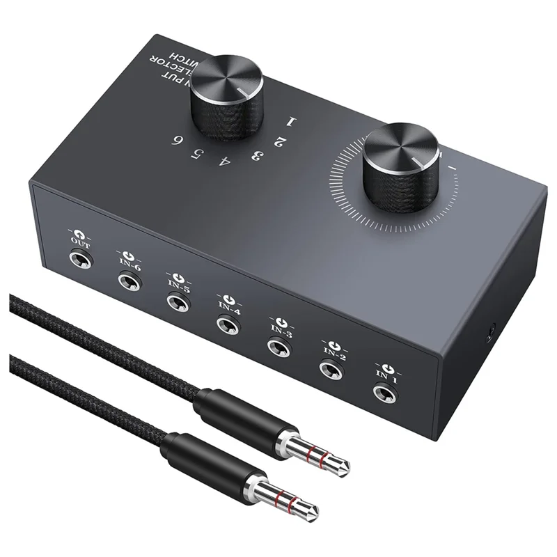 6 Ports 3.5mm Audio Switch Bidirectional 3.5mm Audio Switcher Support 1 in 6 Out or 6 in 1 Out,for PC Phone Headphone