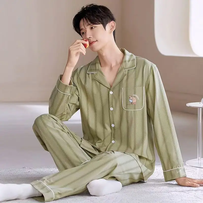 

Новый мужской пижамный комплект на весну и осень, можно носить на улице, домашняя одежда-кардиган, повседневная одежда с длинными рукавами, большой размер, свободный крой, осень и зима