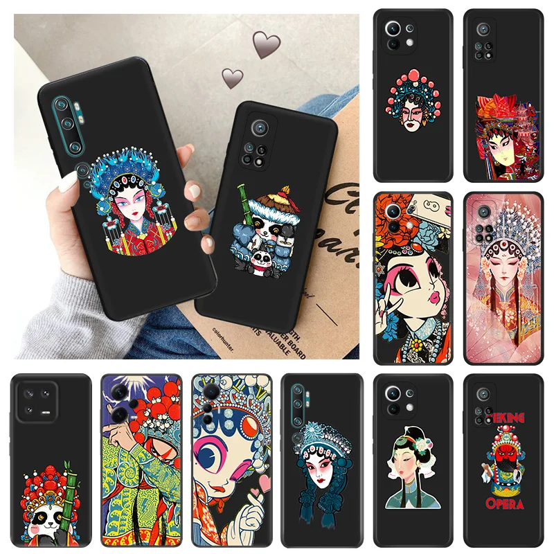 Soft Cases for Xiaomi 13 12Lite 12t 12x Redmi Note12 Note13 Pro 5G 13c 4G 12c 12s Peking Opera Panda Girl Black Phone Case Cover