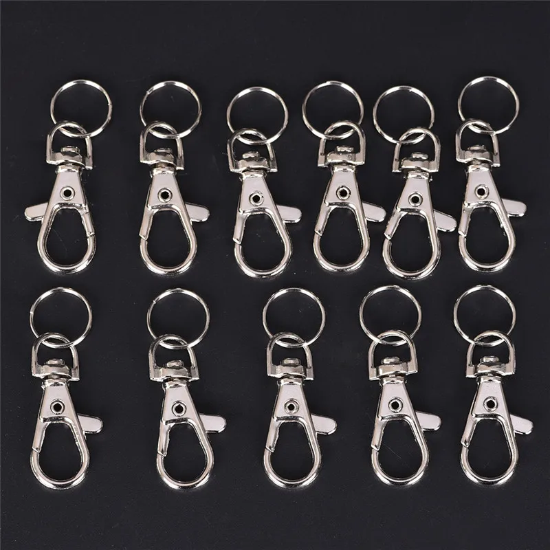 【S】10Pcs Classic Silver Swivel Lobster Clasp Hooks Metal Trigger Snap Clips For DIY Keychain Bag & Key Ring Making
