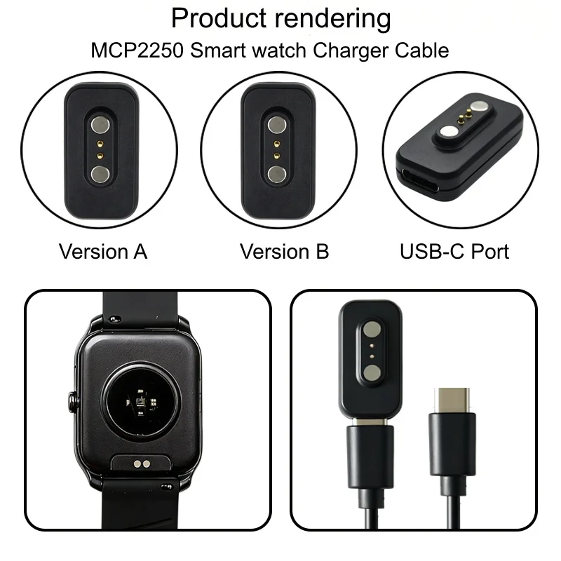 Magnetic Charging Adapter Version A+Version B Transfer Head & USB-C Cable For 2 Pin 2.5mm Smartwatch(Only One Version Work)