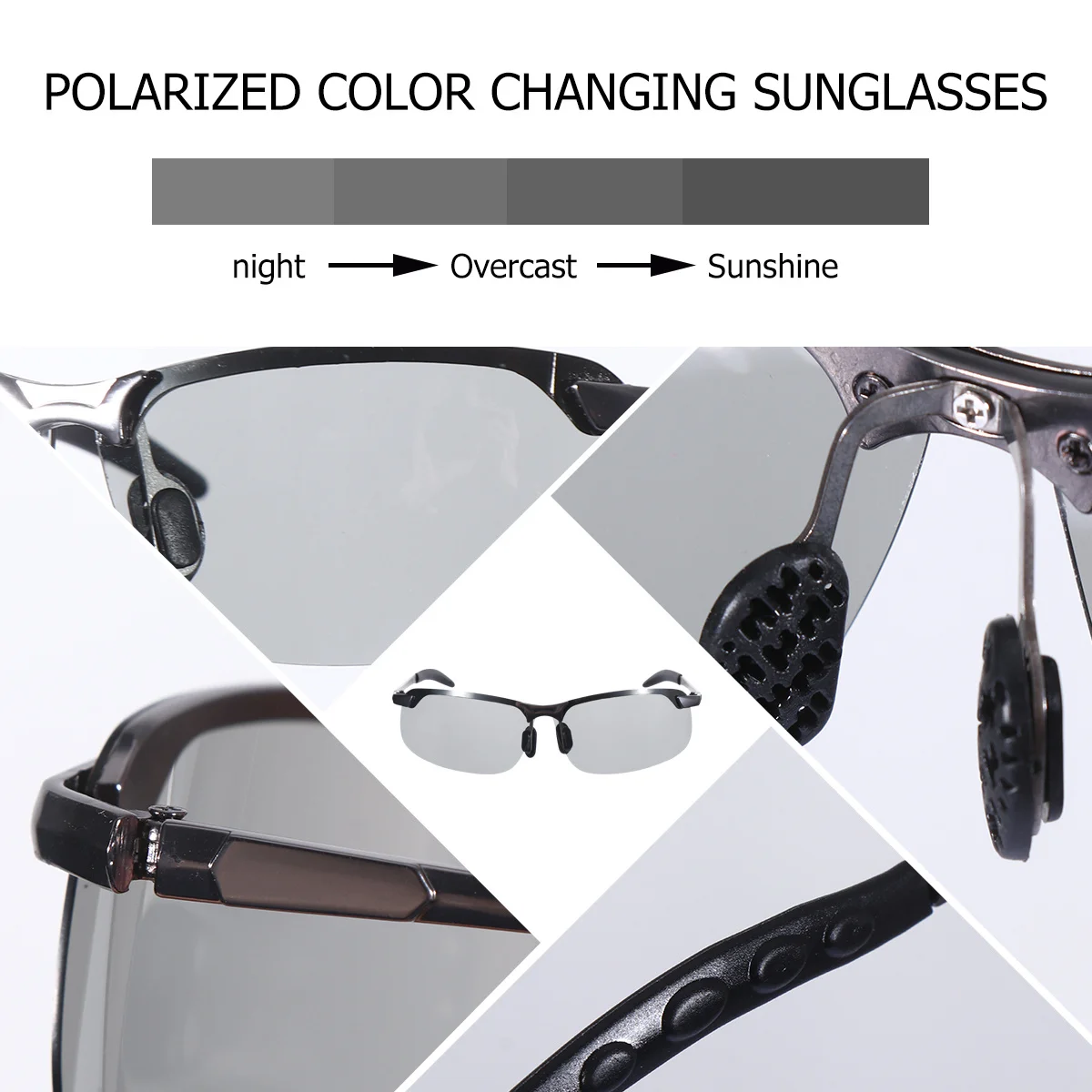 

Polarized Night Driving Sunglasses for Men Color Change Black Frame Outdoor Riding Anti-Glare Uv Protection Comfortable Soft