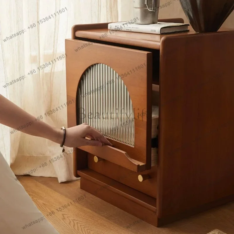 

Japanese Dark Brown Nightstands Wood Classic Unique Lounges Bedside Table Drawer Modern Narrow Mesitas De Noche Furniture Home