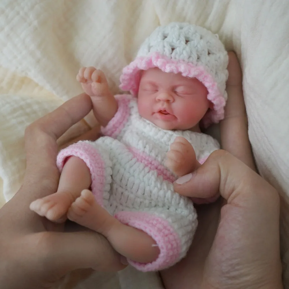 

7" Micro Preemie Full Body Silicone Baby Sleeping Lifelike Mini Reborn Doll Surprice Children Anti-Stress