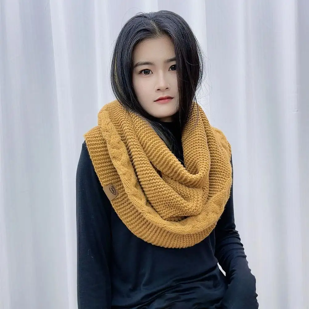 Winter Wool Knitting Scarf Women Men Solid Color Dual Use Shawl Scarf Twist Texture Versatile Warm Hat Scarf