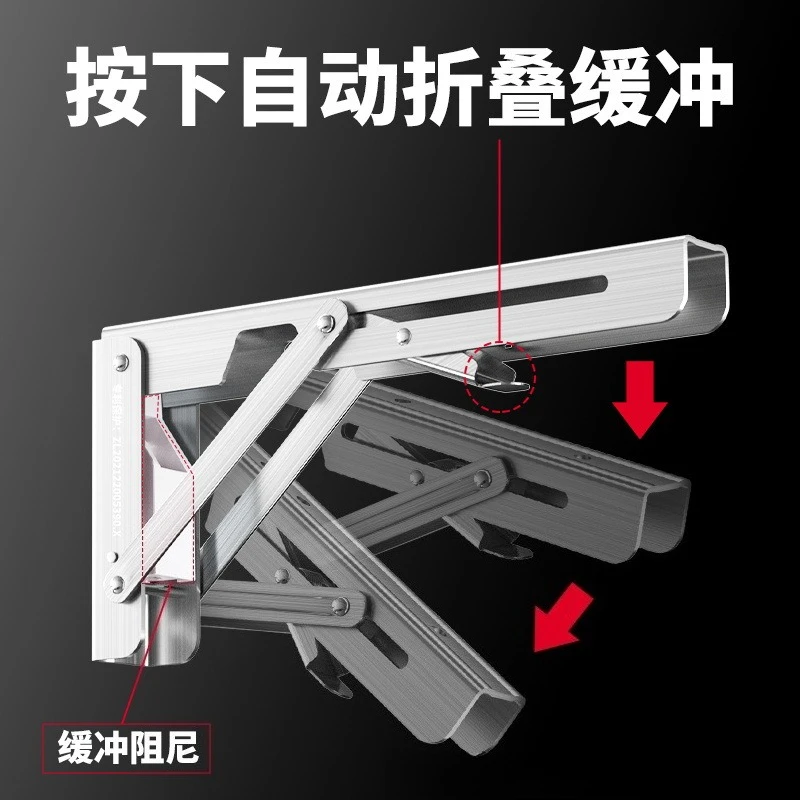 Soft-Close Damping Folding Shelf Bracket, 304 Stainless Steel Wall-Mounted & Desktop Folding Support